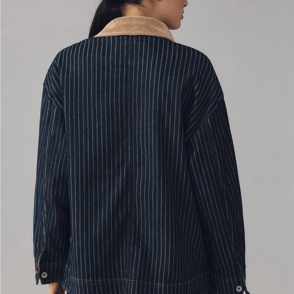 Pilcro Black Pinstripe Jean Jacket with Tan Corduroy Collar - Picture 4 of 7